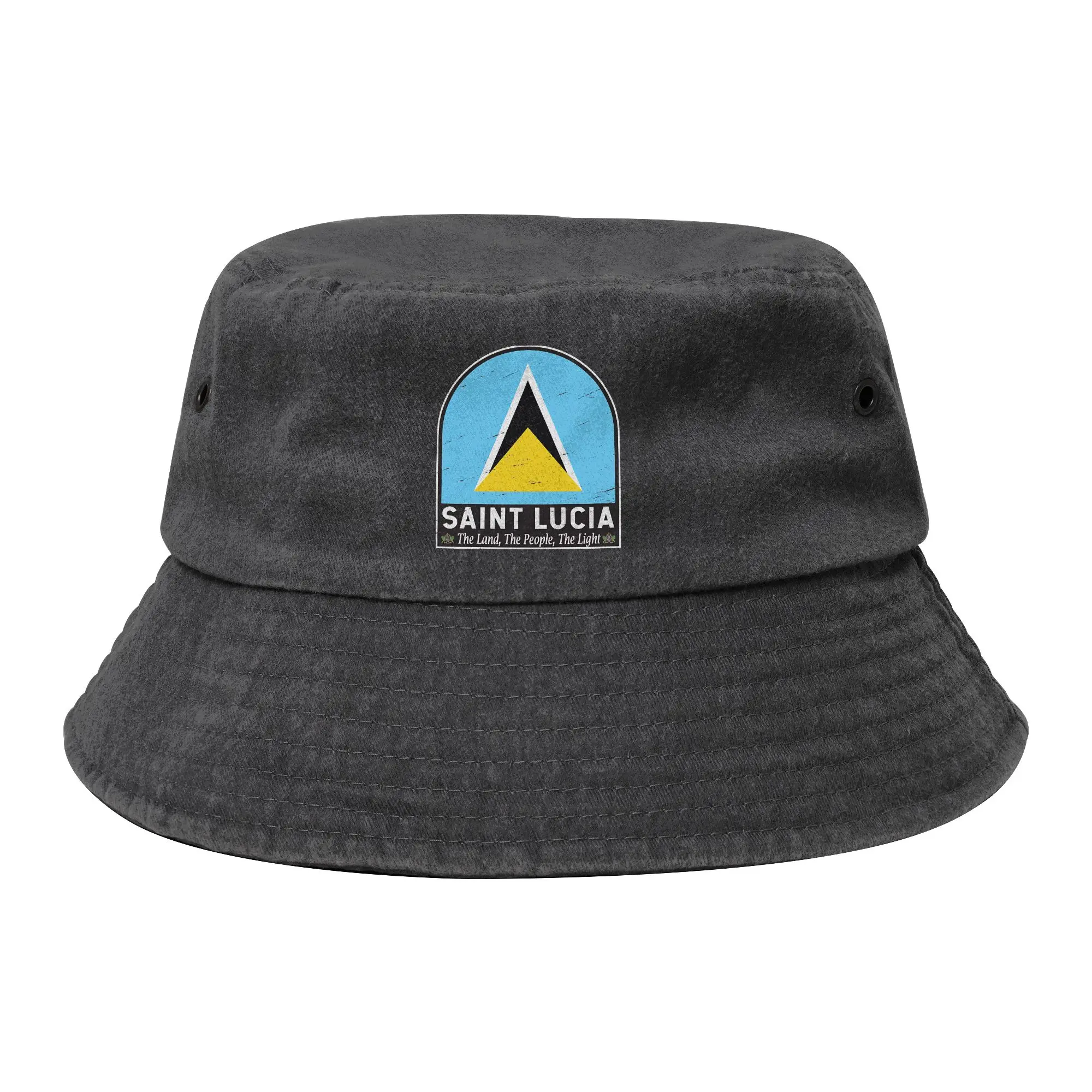 Saint Lucia Flag Bucket Hat Woman Packable Outdoor Distressed Denim Fishing Fisherman Hats Vocation Getaway Headwear Boonie Hat