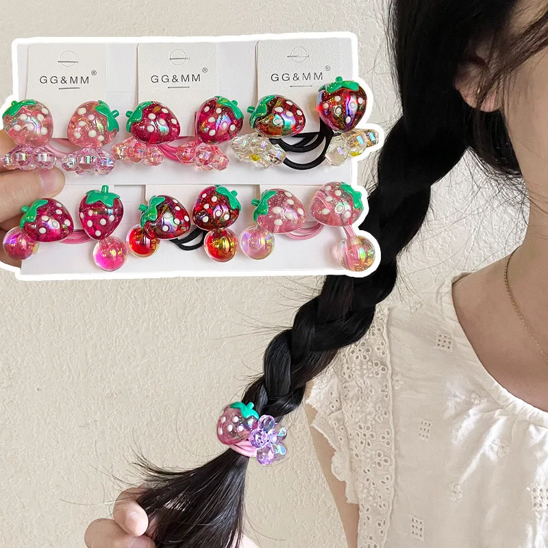 2PCS New Cute Strawberry Princess Headwear Kids Elastic Hair Bands Children Hair Ropes Girls Hair Accessories