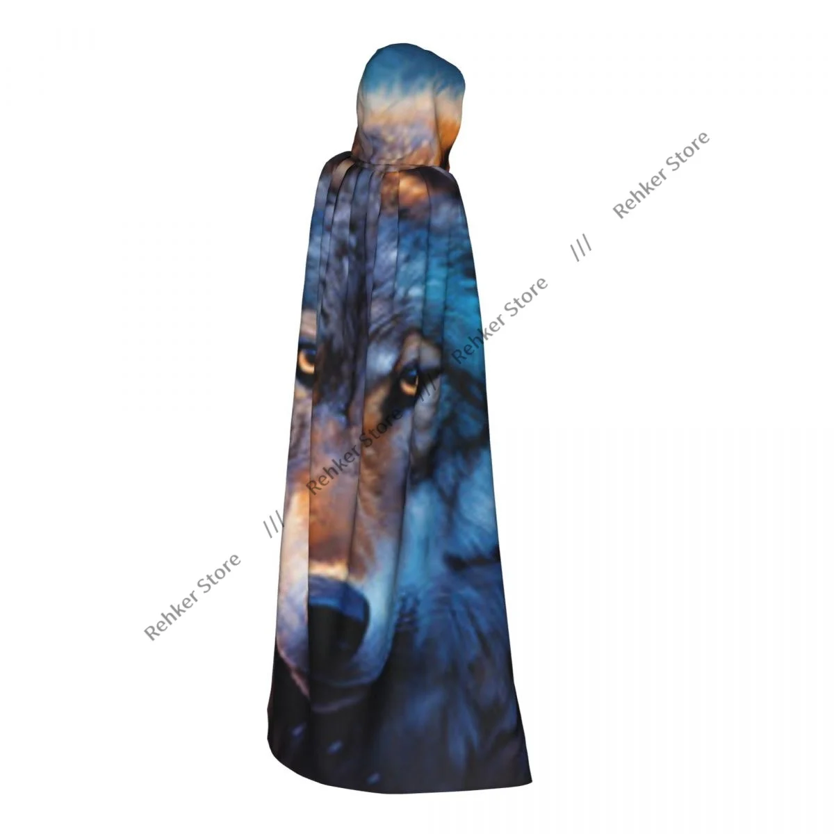 Adult Halloween Wolf In The Winter Forest Cloak Cape Hooded Medieval Costume Full Length Dress Coat