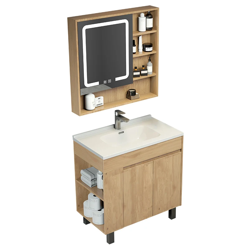 

Floor-to-ceiling bathroom cabinet combination bathroom face wash ceramic integrated basin with side locker