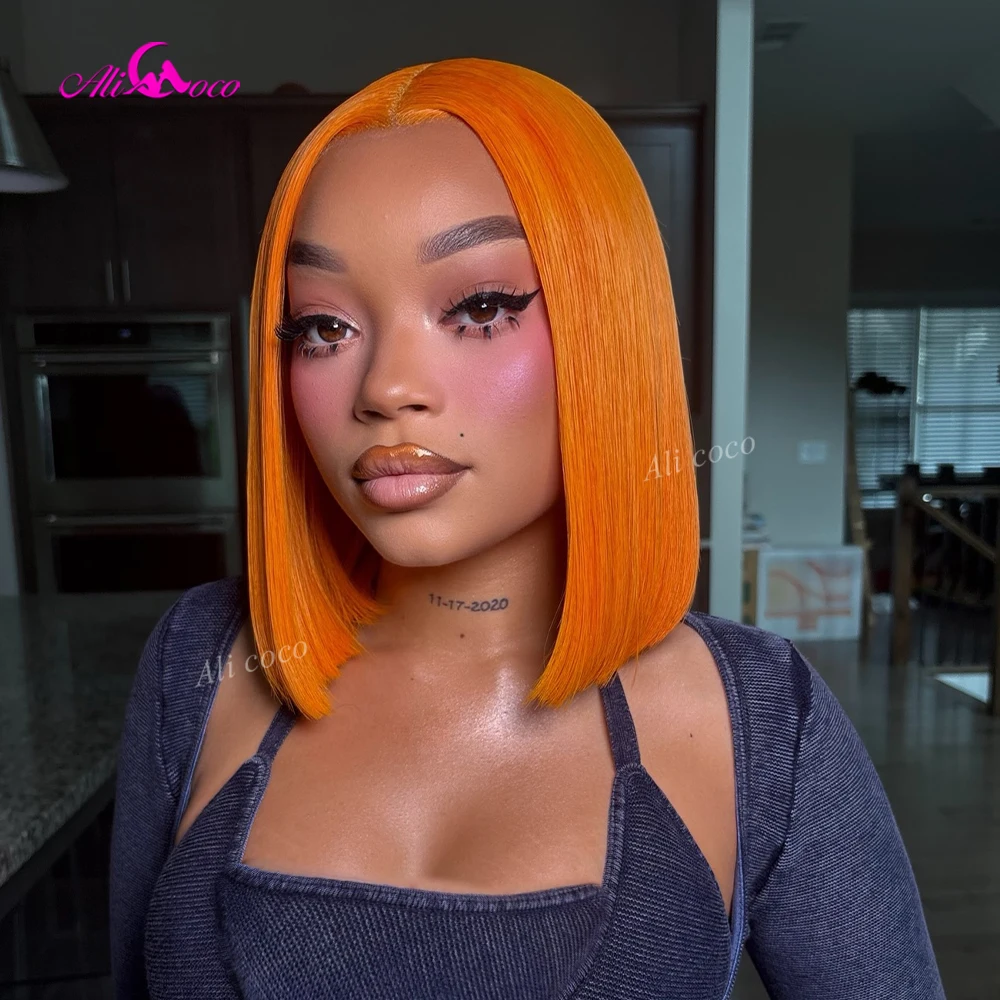 10-16''-13x4-bob-real-human-hair-wigs-orange-color-lace-front-wig-350-180-density-straight-short-wigs-brazilian-for-women