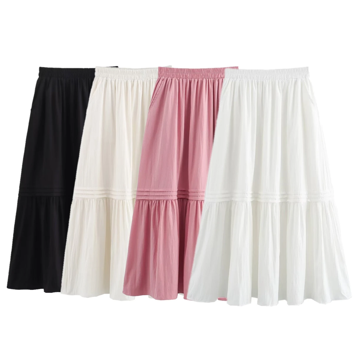 

Maxdutti High Waist A-line Midi Skirts Faldas Mujer Moda 2024 Cotton Skirt Women French Minimalist Layered Pure Skirts Womens