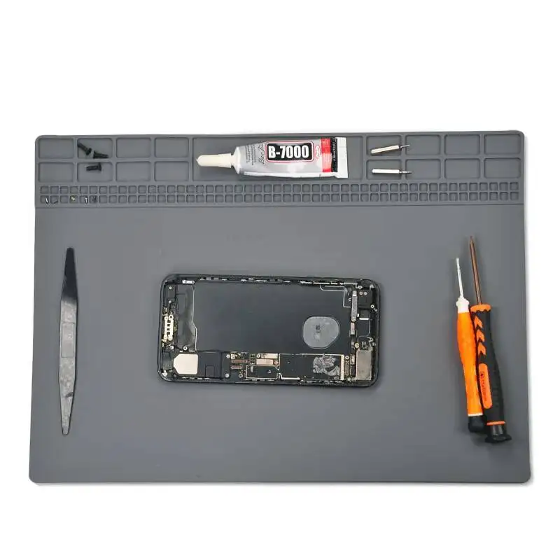  Tapis en silicone résistant à la chaleur protégé par ESD pour l'entretien du téléphone, réparation électronique, grande zone de travail et plusieurs Zones de stockage