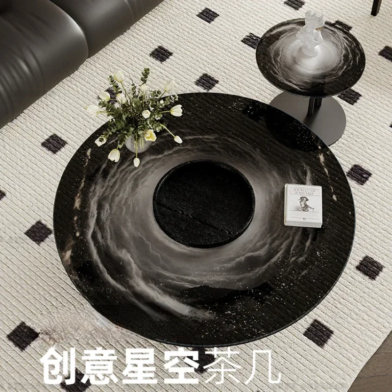 

French Retro Creative High-End Elegant round Glass Coffee Table Living Room Home Small Apartment Small round Table Side Table