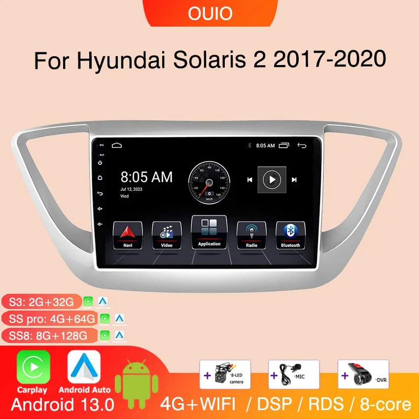 8GB+128GB Carplay Radio For Hyundai Solaris 2 2017 2018 2019 2020 Car stereo Multimedia Player Android Auto GPS navigation 2DIN