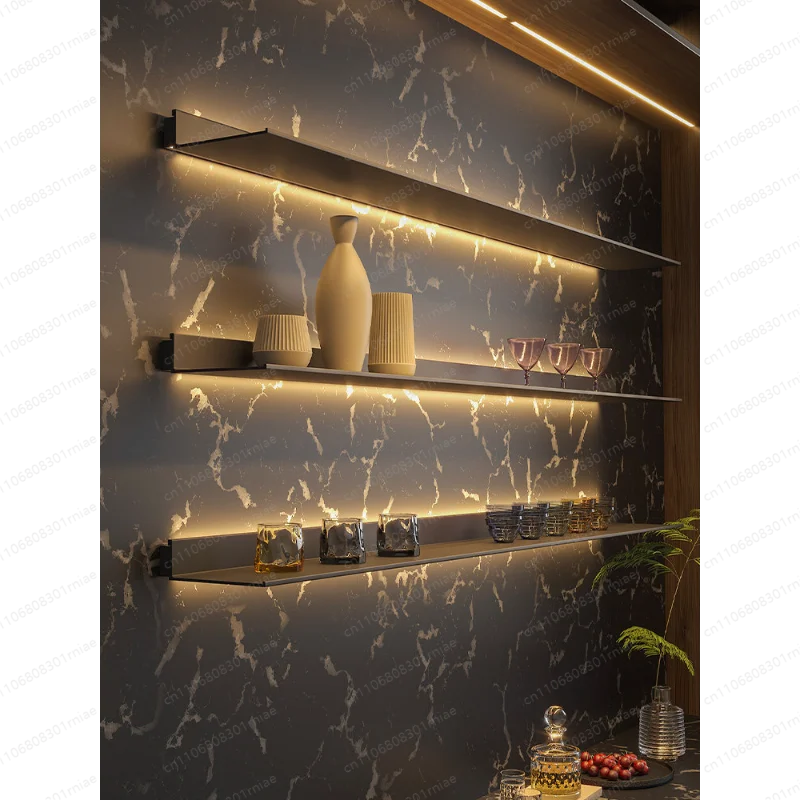 Aluminum Alloy Luminous Laminate Wall Shelf LED Storage Wall Hanging L-shaped One-word Shelf Bookshelf Metal Display Shelf