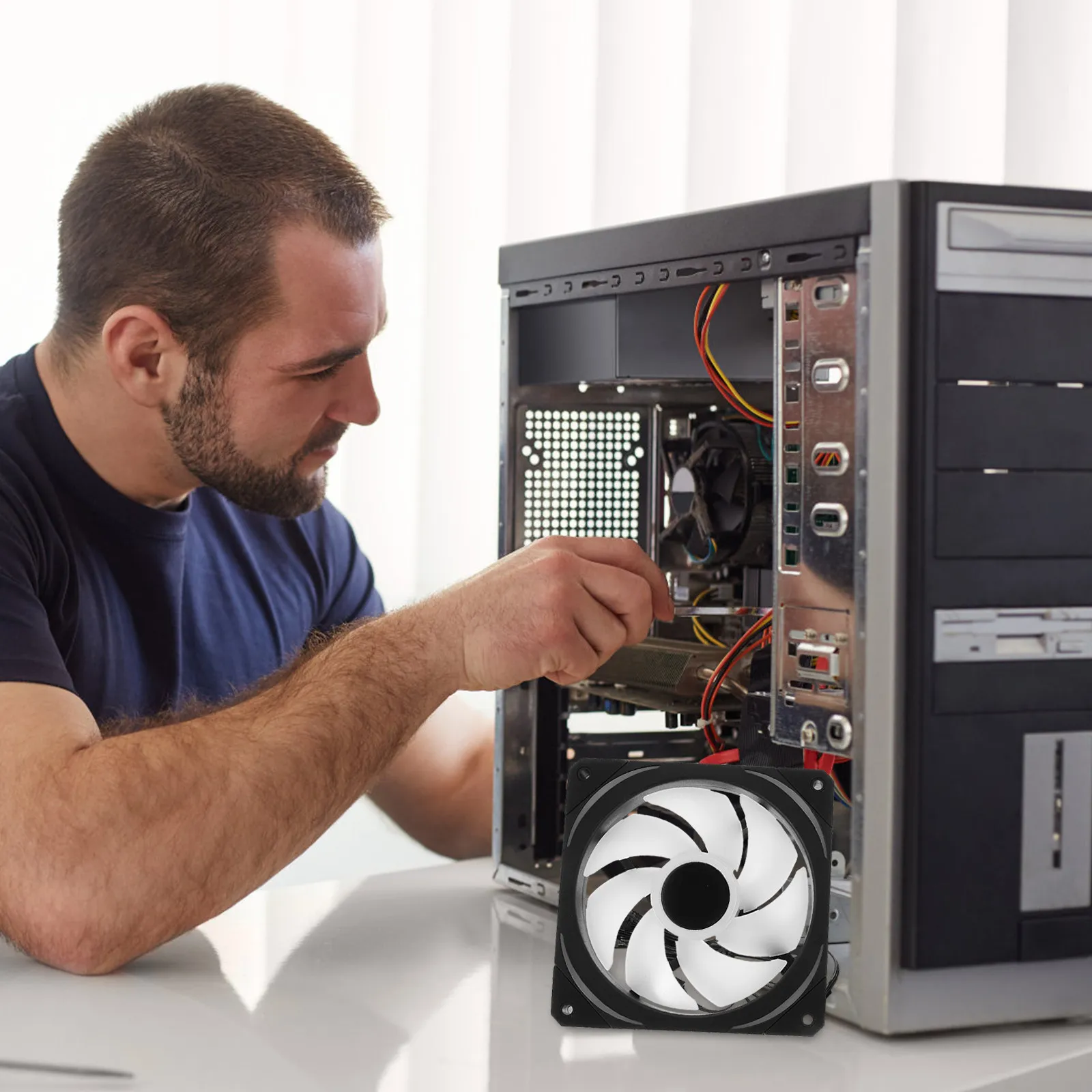 V120 12Cm Curved Mirror Argb Case Fan Ultra Cooling Fan for Atx Mid Tower Cases Vibrant Customizable Rgb Lighting ABS
