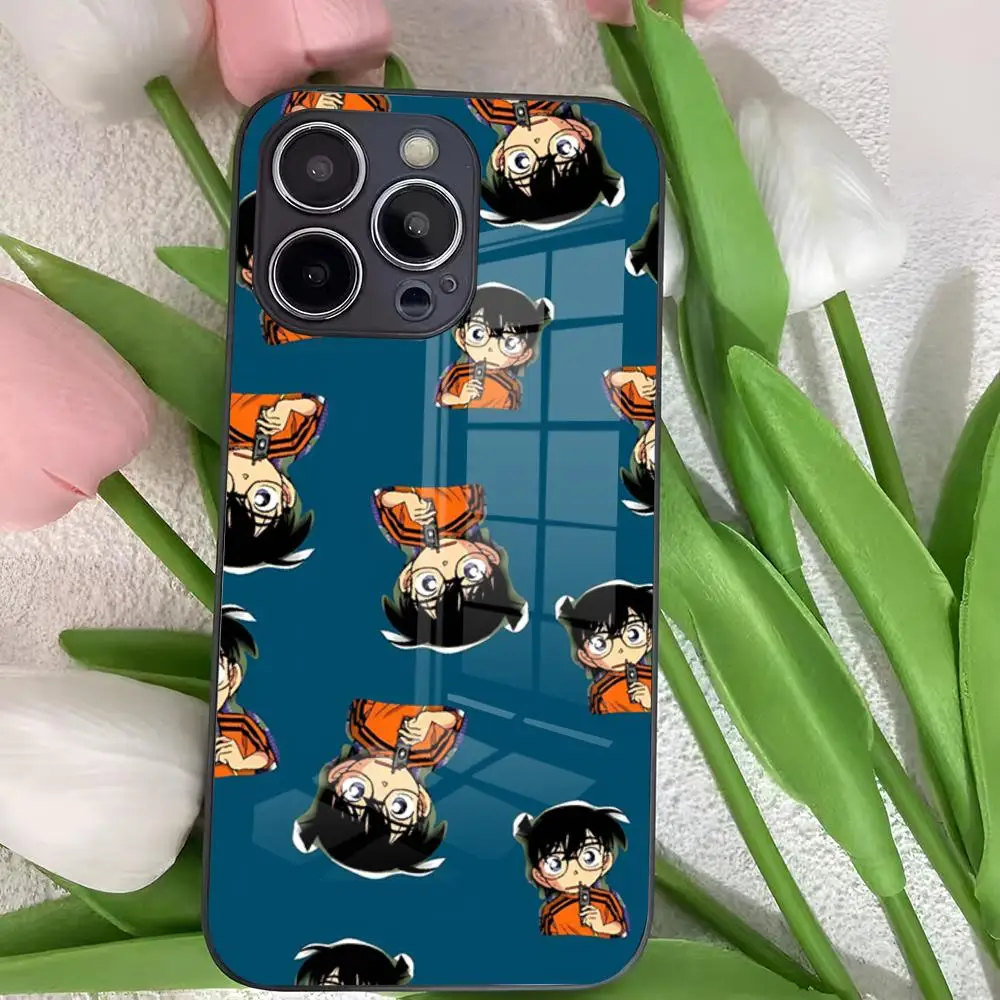 Funda de teléfono Detective Conan para IPhone 11 12 13 14 15 16 Pro Max 15 16 Plus templado de lujo