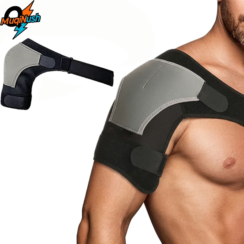 MuqiNush Adjustable Shoulder Support Brace For Men Sports Compression Wrap With Ice Pocket Fits Right Or Left Shoulder Training