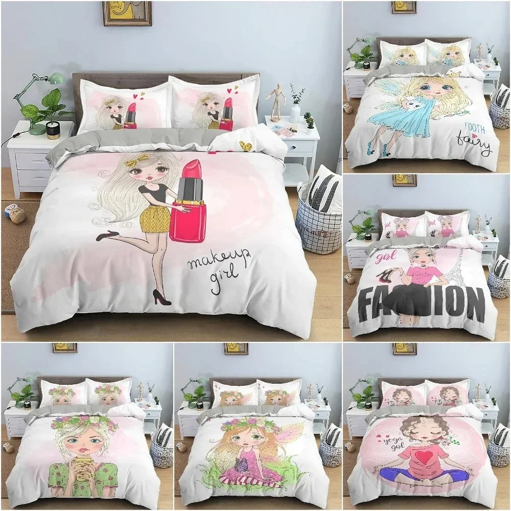 

Makeup Gril Bedding Set Fastion Cartoon Duvet Cover Bedroom Comforter Covers Twin King Size Quilt Cover Home Textile