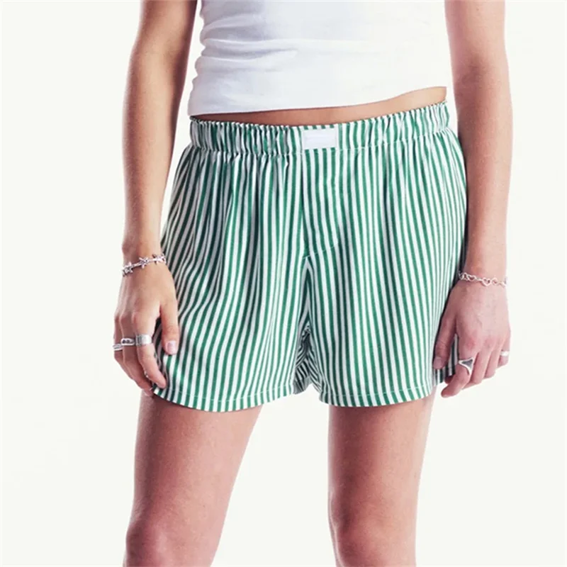 Women\'s Y2K Stripes Boxer Shorts Casual Pajama Shorts Elastic Band Loose Lounge Sleep Shorts Swim Beach Shorts