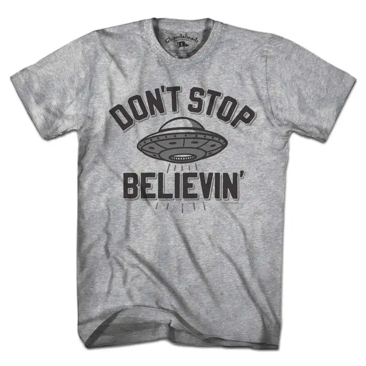 

Classic American Sle ort Sve T-irt Don't Stop Believin' UFO Print Cotton Casual Summer Faion Youth Loose Fit Tee
