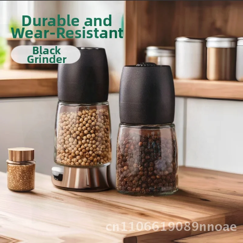 Molinillo de pimienta Manual con núcleo interno de cerámica, botella de vidrio negro para moler pimienta, sésamo, sal marina, suministros de cocina