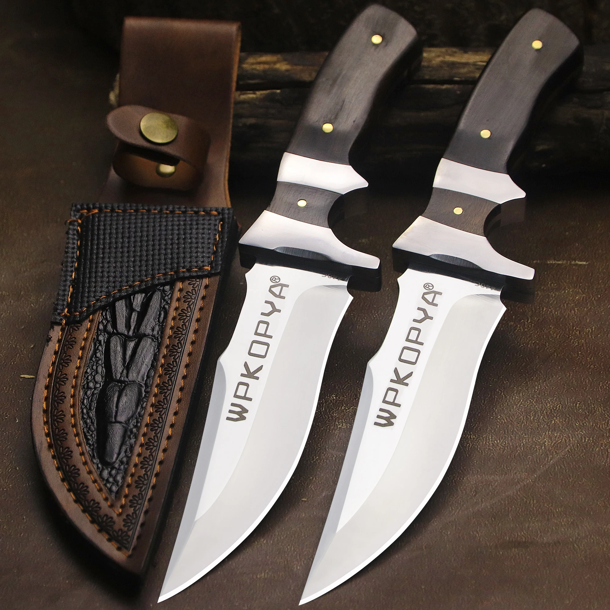 WPKOPYA USA High-end Outdoor Utility Knife + Leather Sheath, suitable for travel, hiking, EDC  knives, and collection knives