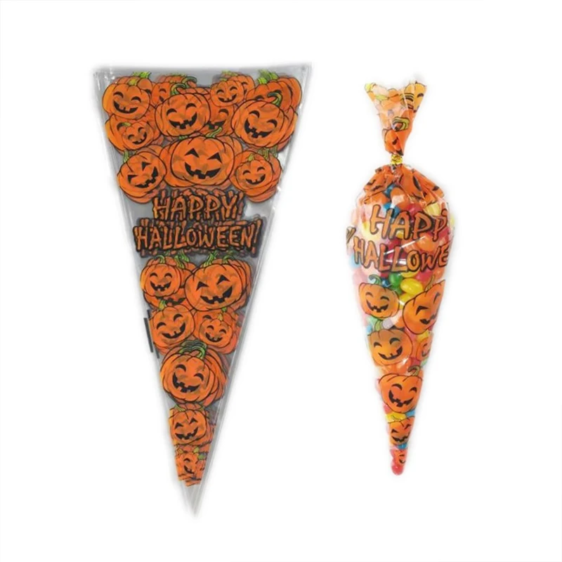 100 Stück Süßigkeitenbeutel im Kürbis-Stil, Halloween-Kegeltüten, Eiscreme-Punkte, dreieckige Geschenkverpackung und Aufbewahrung von Lebensmitteln, Tasche TMZ