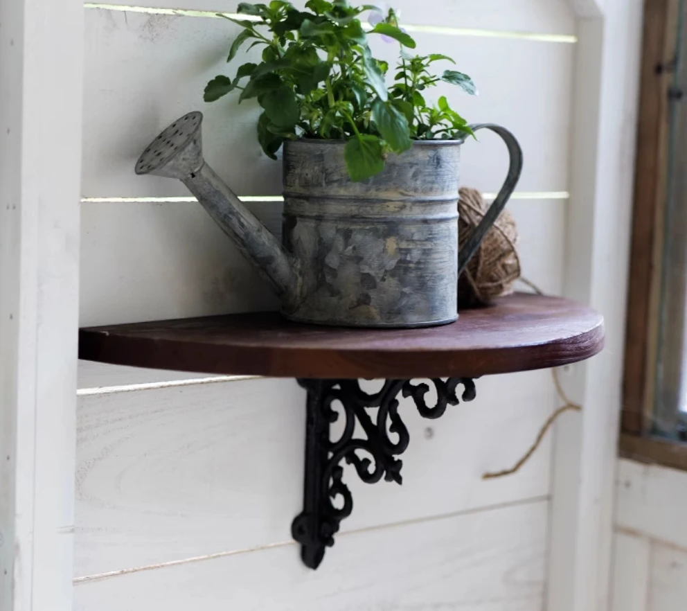 Vintage Half Round Wall Floating Shelf with Cast Iron Bracket