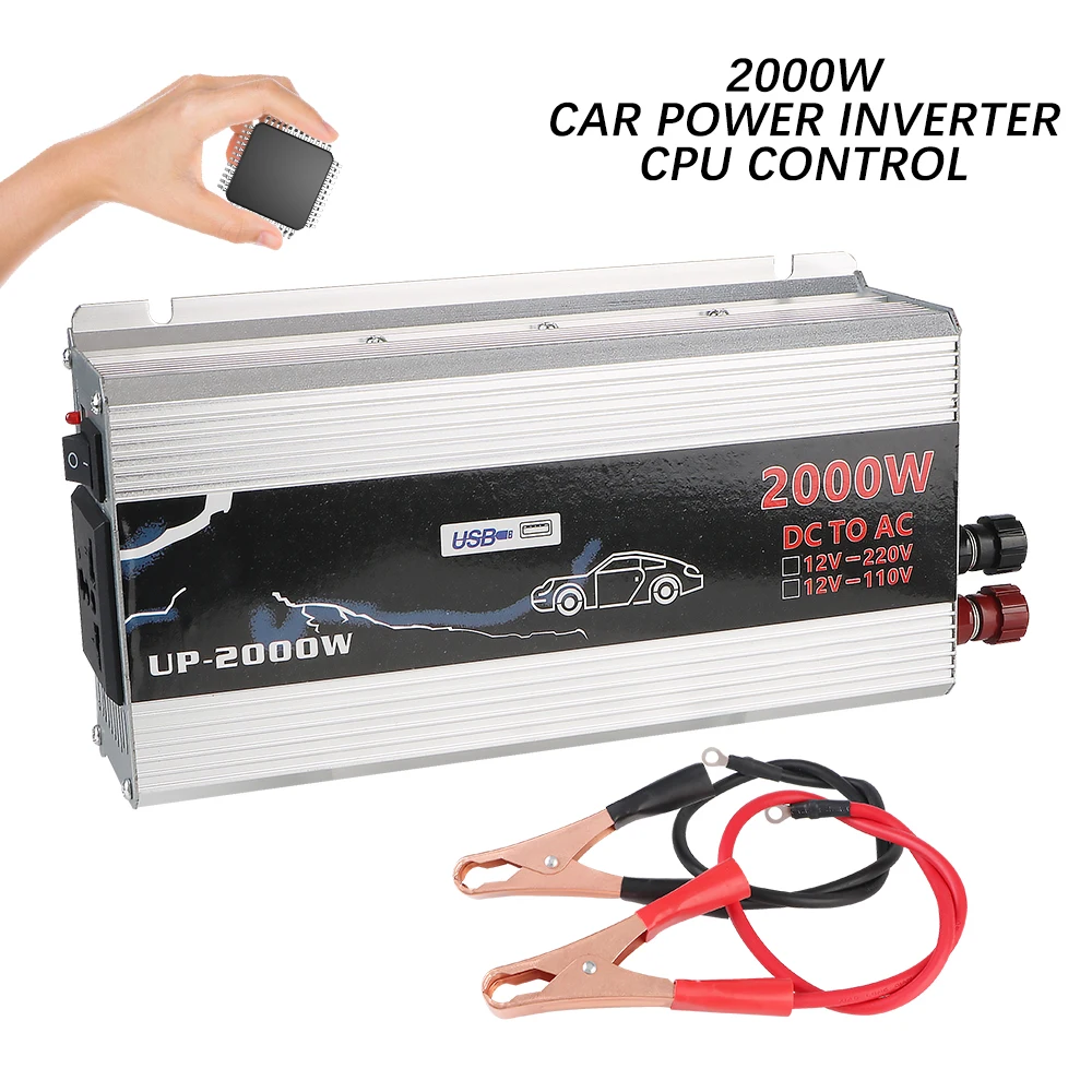 Universal Metal DC 110V To 220V Car Power Invertor Socket With USB 2000W Vehicle-Mounted Household AC Converter Portable