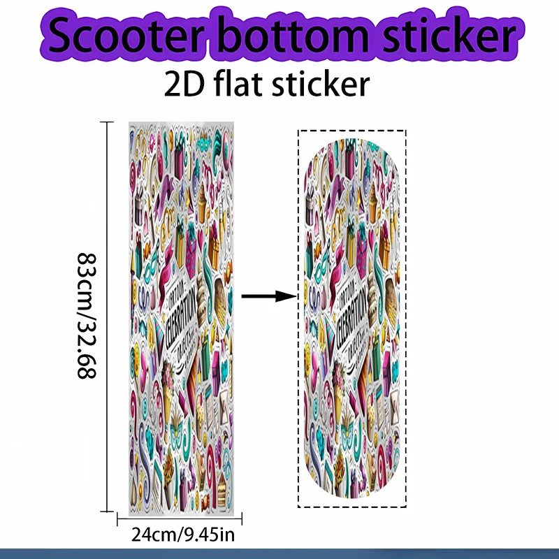 

2D flat pattern skateboard sticker, cool skateboard bottom sticker with celebration elements, suitable for skateboards, scooters