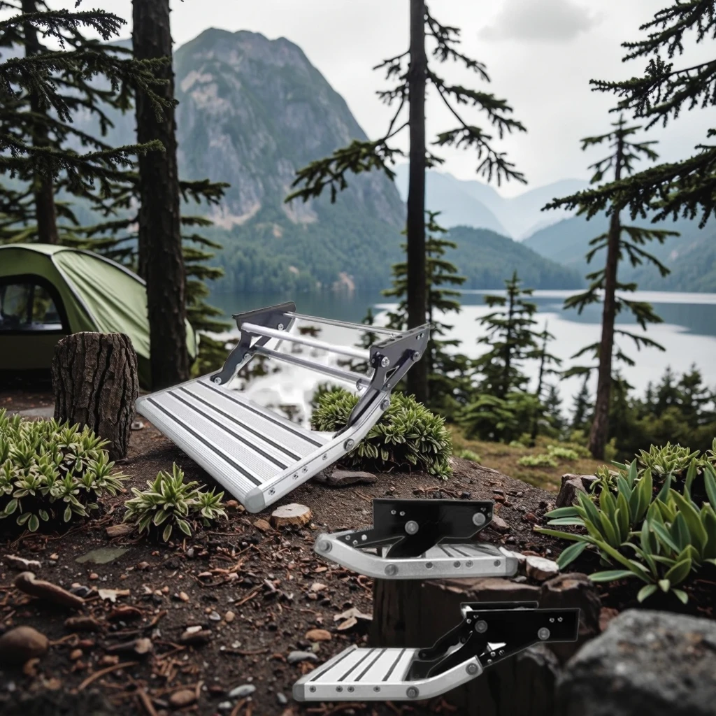 

Luxury Travel Equipments Caravan Parts Aluminum Alloy RV Folding Step Single Caravan Motorhome Accessory Strong And Durable