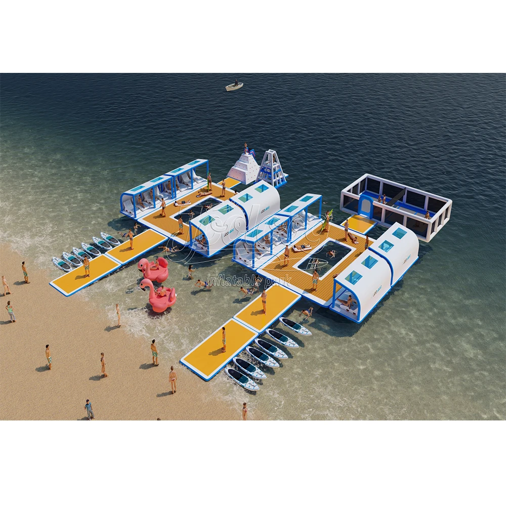 

Promotional Event Large Size Seaside Resort Inflatable Island For Water Entertainment