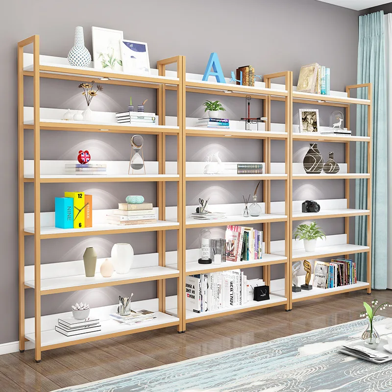Gold Bookshelf Shelf Multi-layer Shelf Floor Office Screen Storage Rack Nail Shop Display Rack Internet celebrity Rack