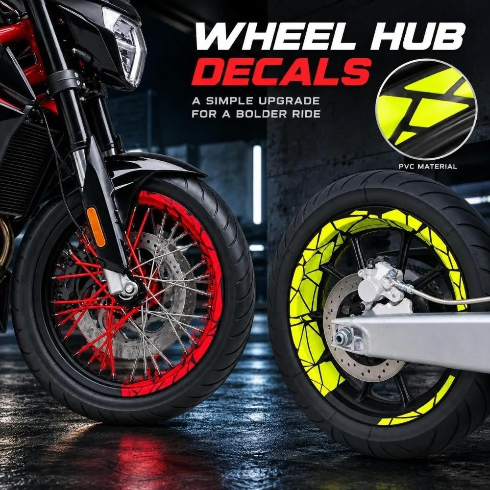 1PC Geometric Pattern Motorcycle Rim Stickers Anti Scratch Non Slip Wheel Hub Decals Ice Crack Bike Rim Decor Scooter Body
