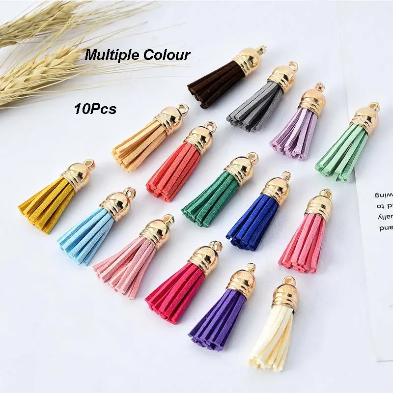 Vintage Leather Suede Tassels for DIY Craft, Mini Gold Hat Tassels, Earring Accessories, Jewelry Finding, Phone, 3cm, 10Pcs