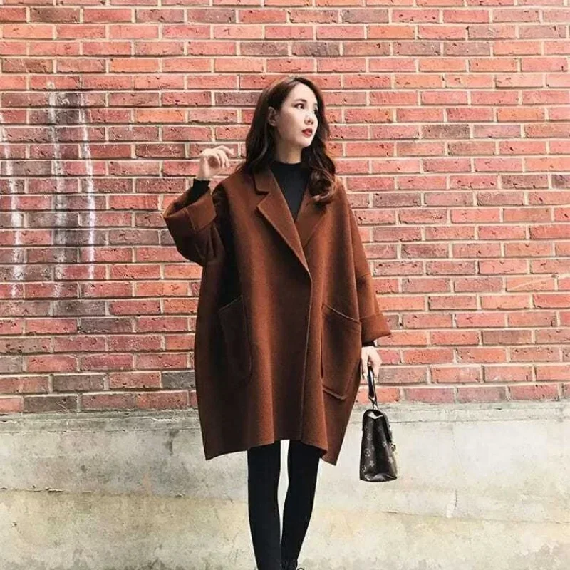 Casual Mixtures Jacket Woman Plain Novelty High Quality Trench Wool Blend Coat for Women Hot Fashion 2024 New In Luxury Medium