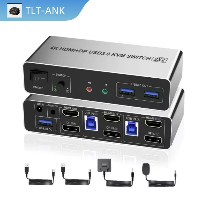 Dual Monitor HDMI DisplayPort KVM Switch USB3.0 4K 60Hz 2X2 Mixed inputs DP HDMI KVM Switch 2 Monitors 2 Computers for PC
