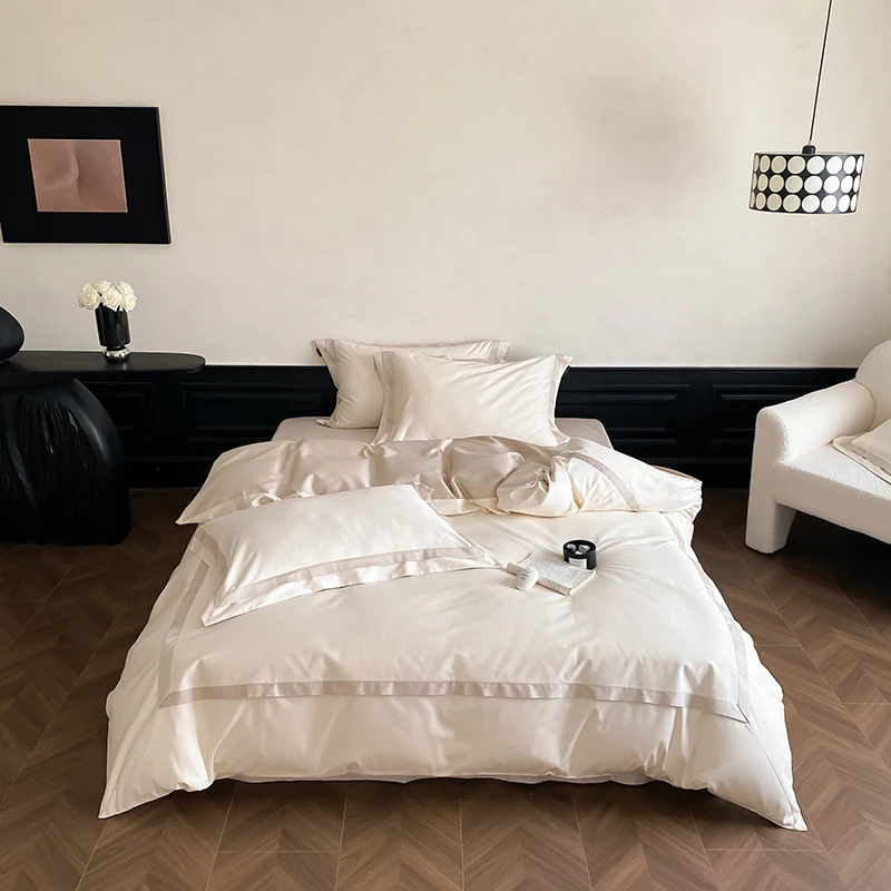 

1000TC Long-staple Cotton Hotel Style Luxury Color Blocking Bedding Set Duvet Cover Set Flat/Fitted Bed Sheet Pillowcases 4Pcs