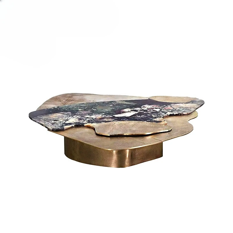 Light luxury high-end marble metal coffee table villa luxury special-shaped tea table
