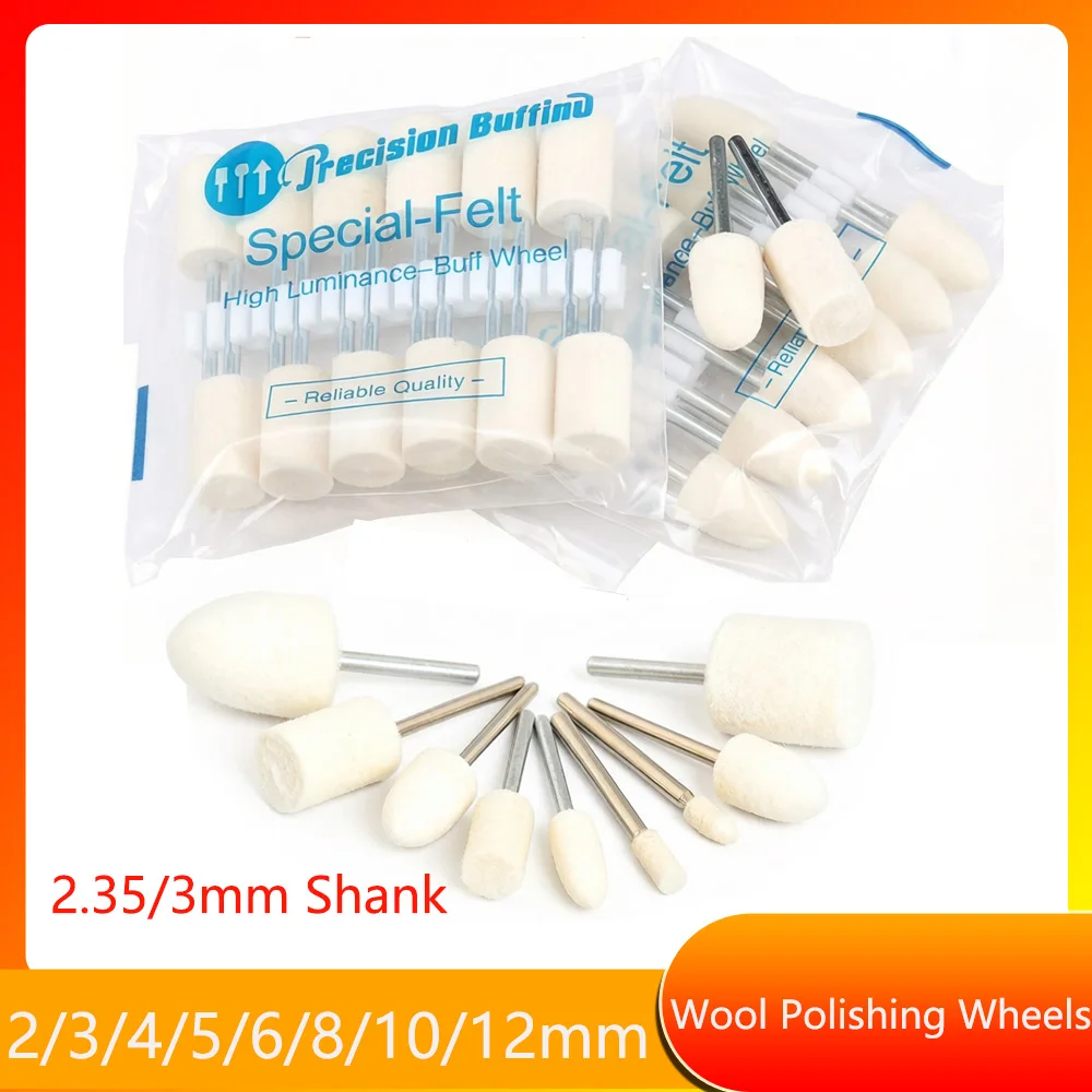 Wool Polishing Wheels for Dremel, 2.35mm/3mm Shank Felt Buffing Pads Jewelry/Metal Polishing & Rotary Tool Accessories