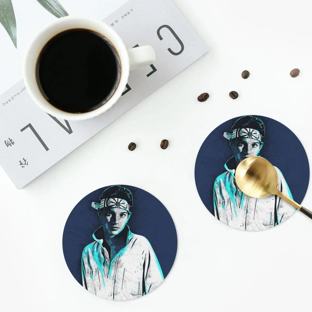 Ralph Macchio - Karate Kid Coasters PVC Leather Placemats Waterproof Coffee Mats for Home Kitchen Dining Pads Set of 6