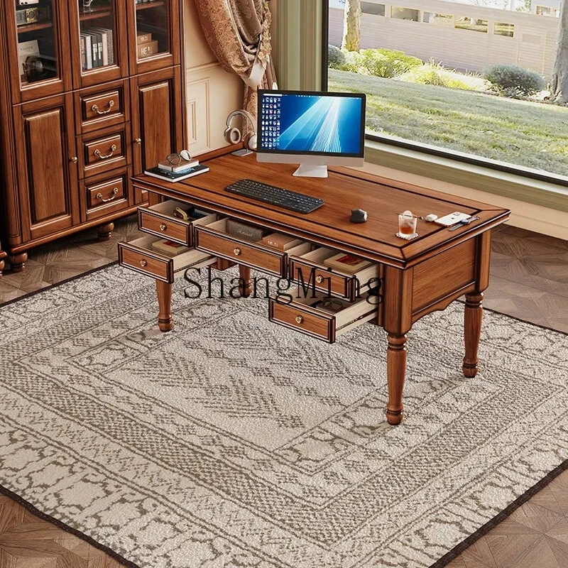 

SM настольный компьютерный стол из цельного дерева, бытовой ретро-студенческий письменный стол, комбинация стульев из цельного дерева