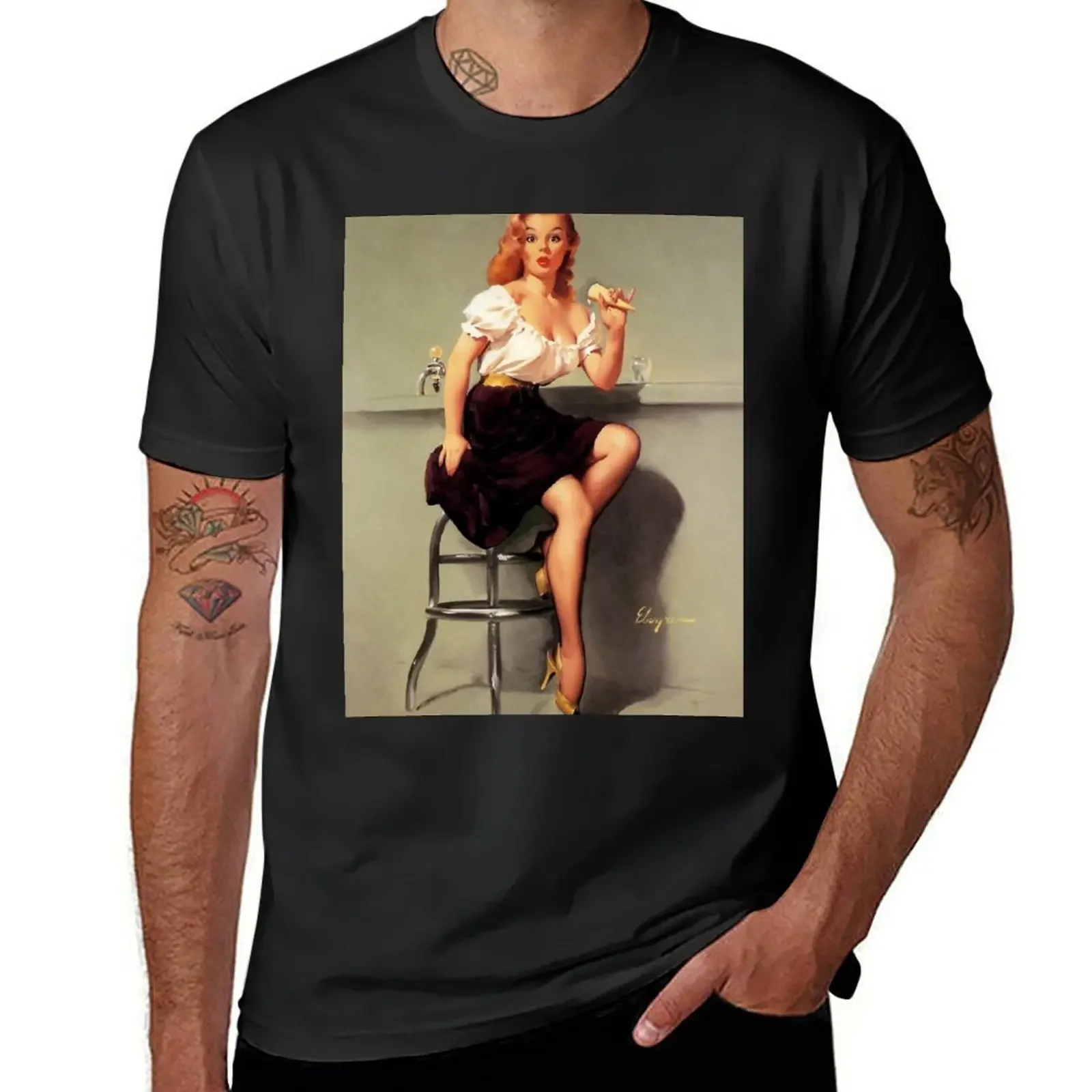 Vintage Gil Elvgren Pin Up Girl T-Shirt anime clothes plus size tops cotton t shirt men