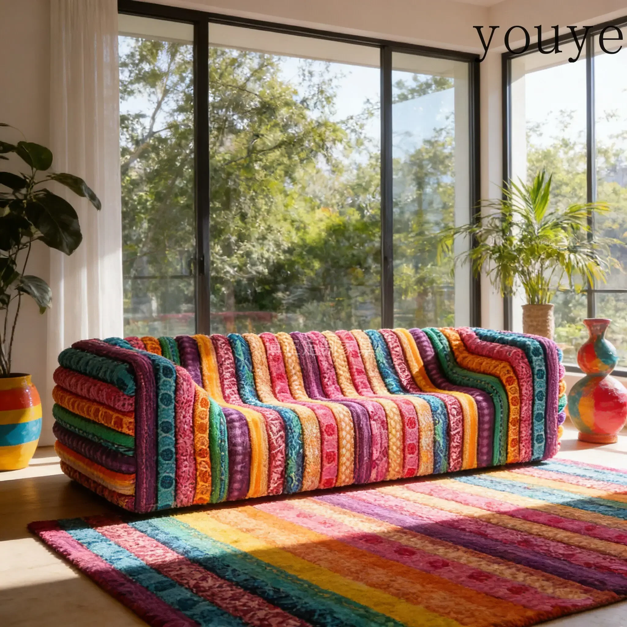 N10 rainbow stripe modular sofa, retro bohemian style, customizable living room irregular-shaped combination sofa