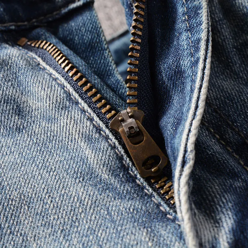 Streetwear Fashion Men Jeans High Quality Retro Light Blue Stretch Slim Fit Frayed Ripped Jeans Men Vintage Designer Denim Pants