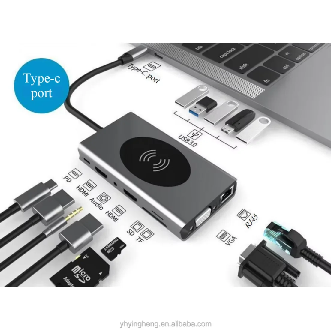 

Ultra-Wide 14-in-1 Type-C Docking Station with 5 USB Ports Dual HDTV TF/SD PD Charging RJ45 VGA 3.5mm Audio WPC in Stock!