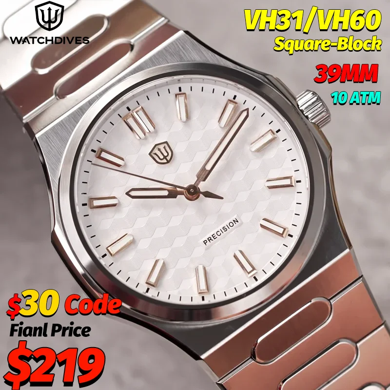 

Часы Watchdives WD0016B, кварцевые, 39 мм, дизайнерский циферблат, механизм VH31, сапфировое стекло с AR-покрытием, светящиеся, водонепроницаемость 100 м, роскошные мужские часы
