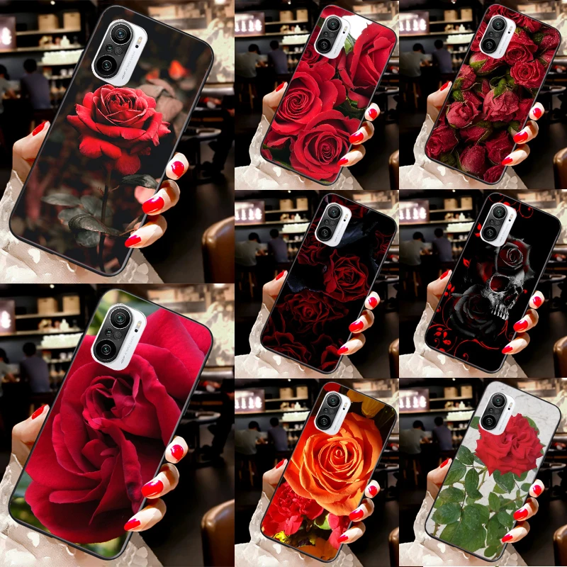 Bright Red Rose Flowers Case For POCO F5 X3 X4 X5 Pro C40 M4 M5s F3 F4 GT Cover For Xiaomi 13 12 Lite 11T 12T Pro