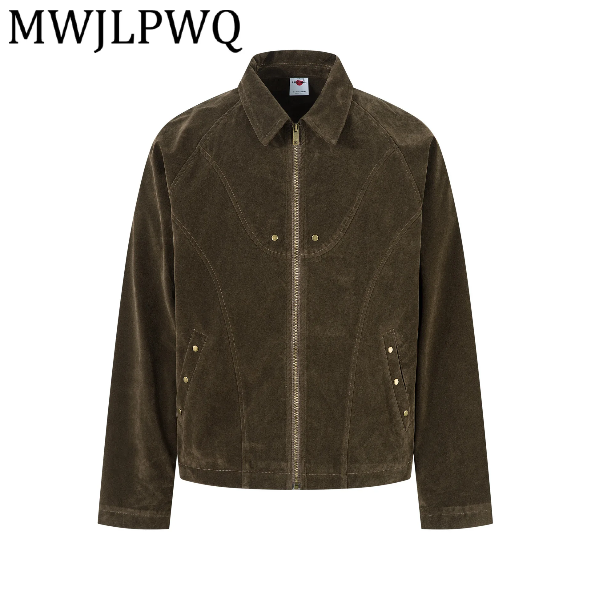 

MWJLPWQ Мужская замшевая кожаная куртка в американском стиле для мужчин High Street Deconstrute Design с лацканами, повседневные топы, новинка осени 2024, 21314