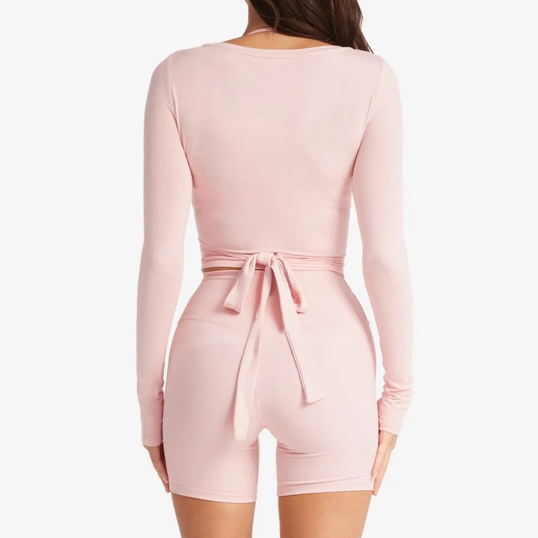 New Women Long Sleeve Yoga Top, Skin‑Friendly Slim Fit Quick Dry Athletic Cover‑Up Shirt, Elegant Pink Workout Dance Sport Top