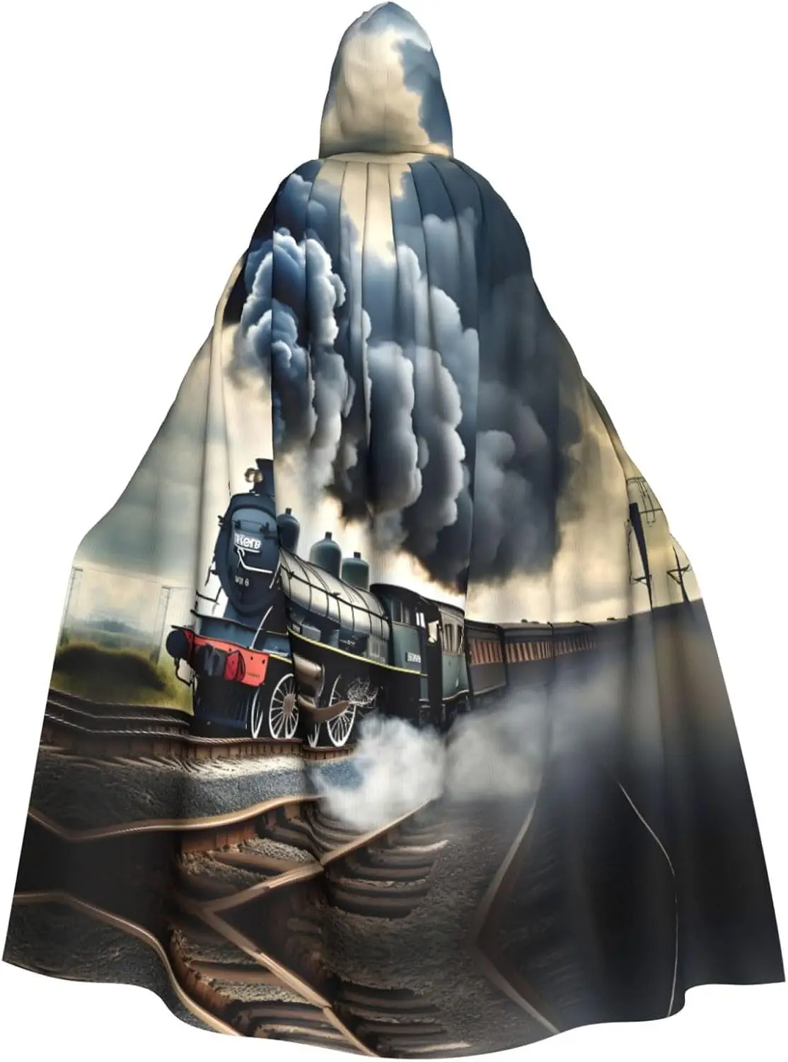 قطار البخار الغيوم طباعة الكبار مقنعين كيب كرنفال مهرجان كيب تأثيري رداء زي حفلة كرنفال القوطية #2