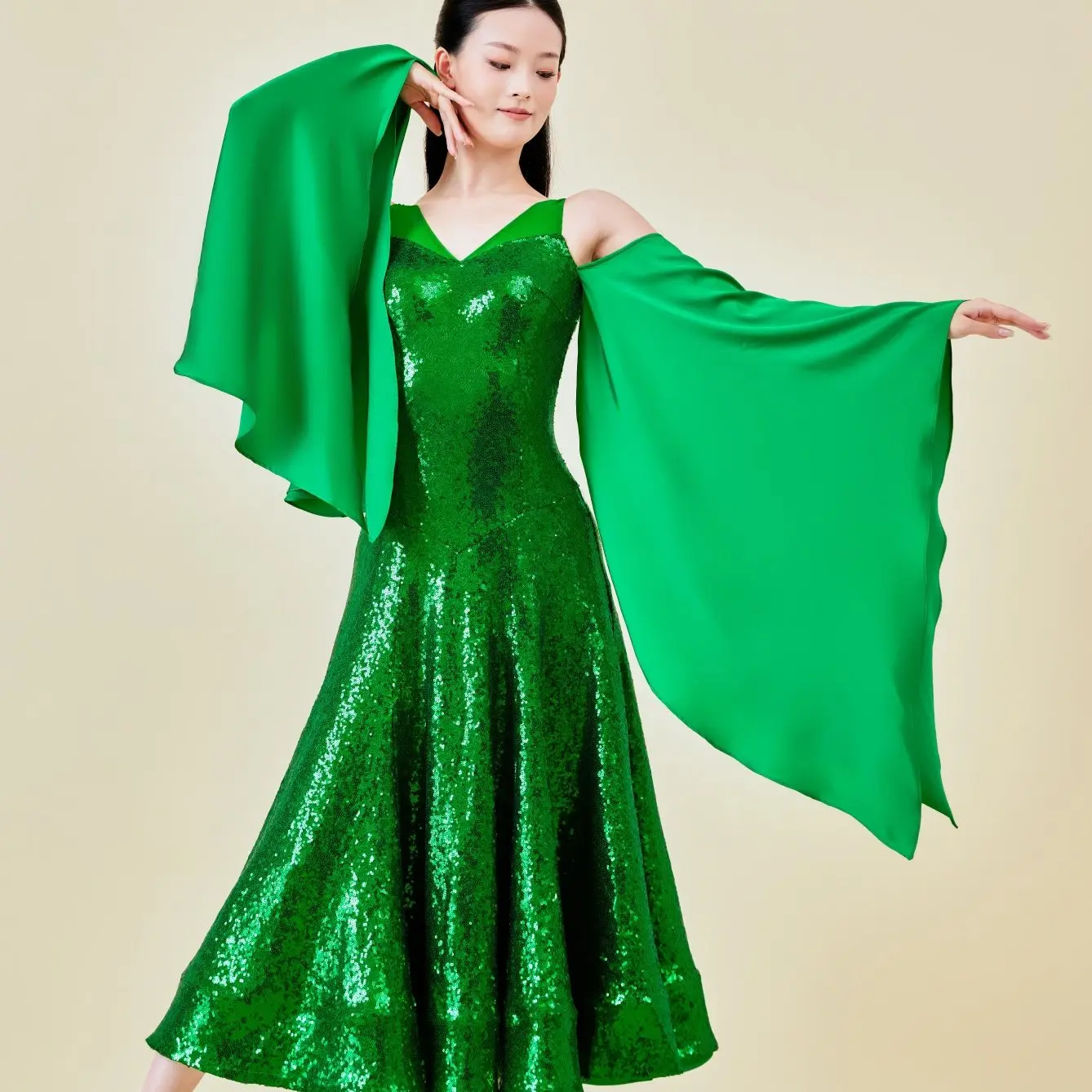 Waltz Dance Costume Shiny Green Sequins Dresses Women Ballroom Dance Competition Clothing Prom Tango Dance Dress Adult BL19919