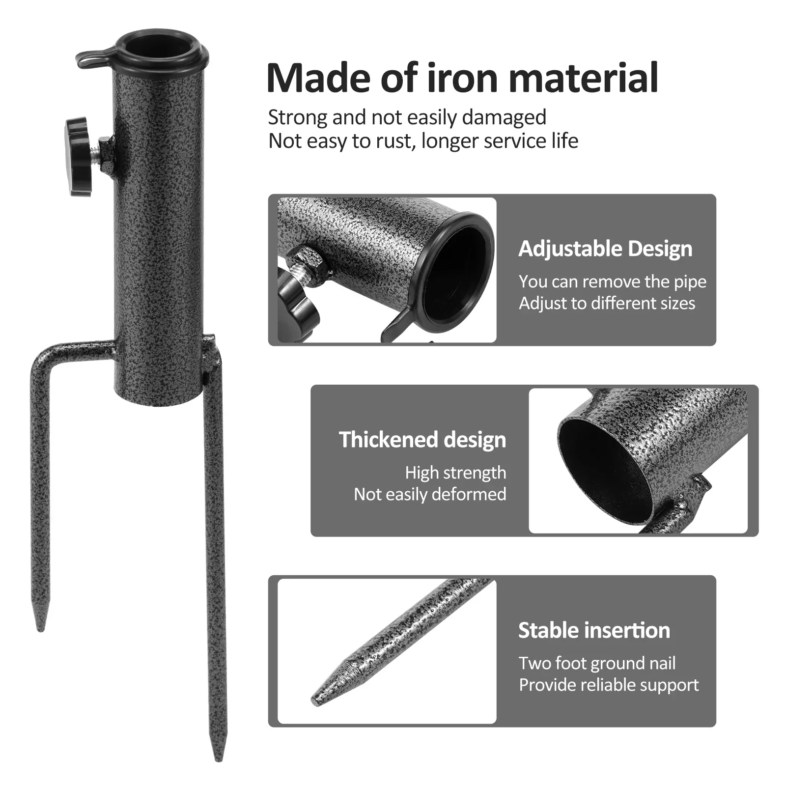 4Pcs Stake Parasol Stand Iron Spike Beach Umbrella Holder With Two Fork Adjustable Spike Parasol Holder for Outdoor Beach Lawn