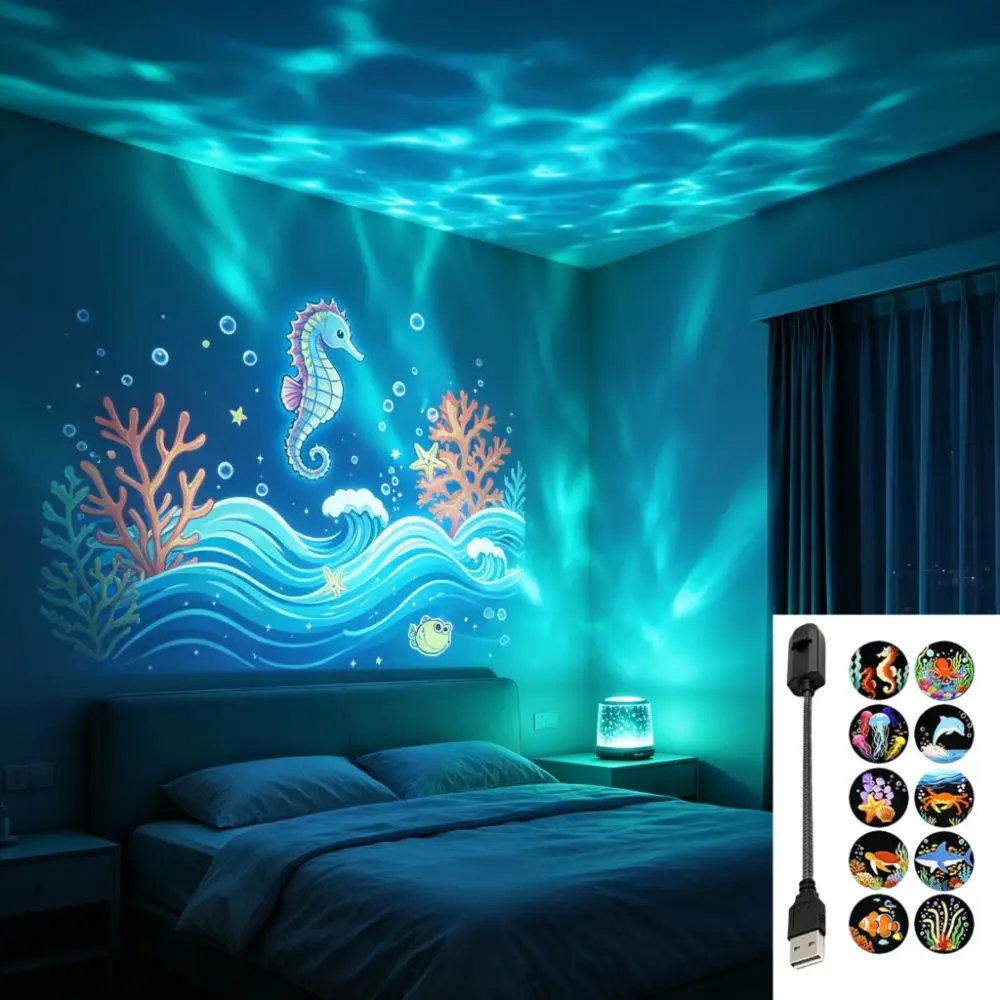 360 Degree Rotating Dreamy Ocean Projector Ocean World USB Rechargeable Party Ambient Light Snowflake Dynamic Projector