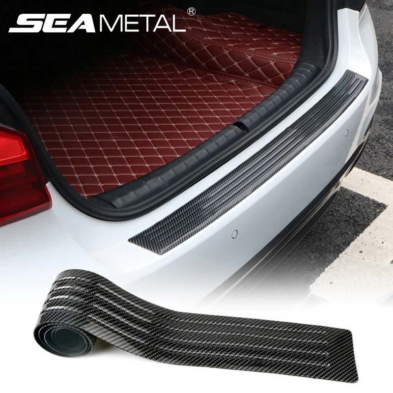 SEAMETAL Car Trunk Sill Protector PVC Anti-Scratch Rear Bumper Guard Anti Kick Trunk Carbon Fiber Car Styling Moulding Strip