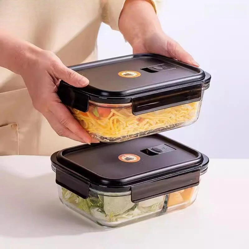 

2026 New Heat Resistant Glass Lunch Box Microwave Safe Portable Meal Box Freshness Preserver Large Capacity round Shape Home Use
