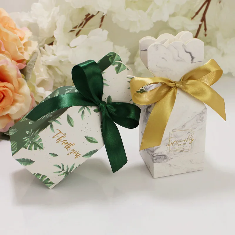 10/20/30Pcs Fishtail Vase Candy Box Floral Wedding Day Favor Gift Box Baby Packaging Bags With Ribbon Birthday Party Decoration