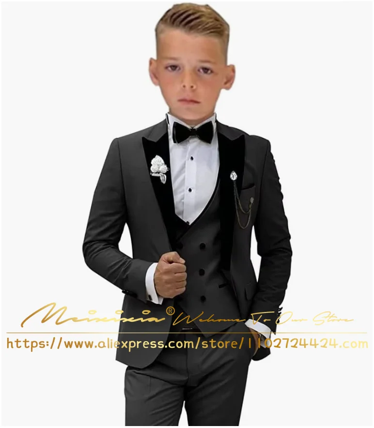 White Boys Kids Suits Flower Wedding Tuxedo Formal Jacket Vest Pants 3 Piece Set 2-16 Custom Sizes Clothes Child Blazer